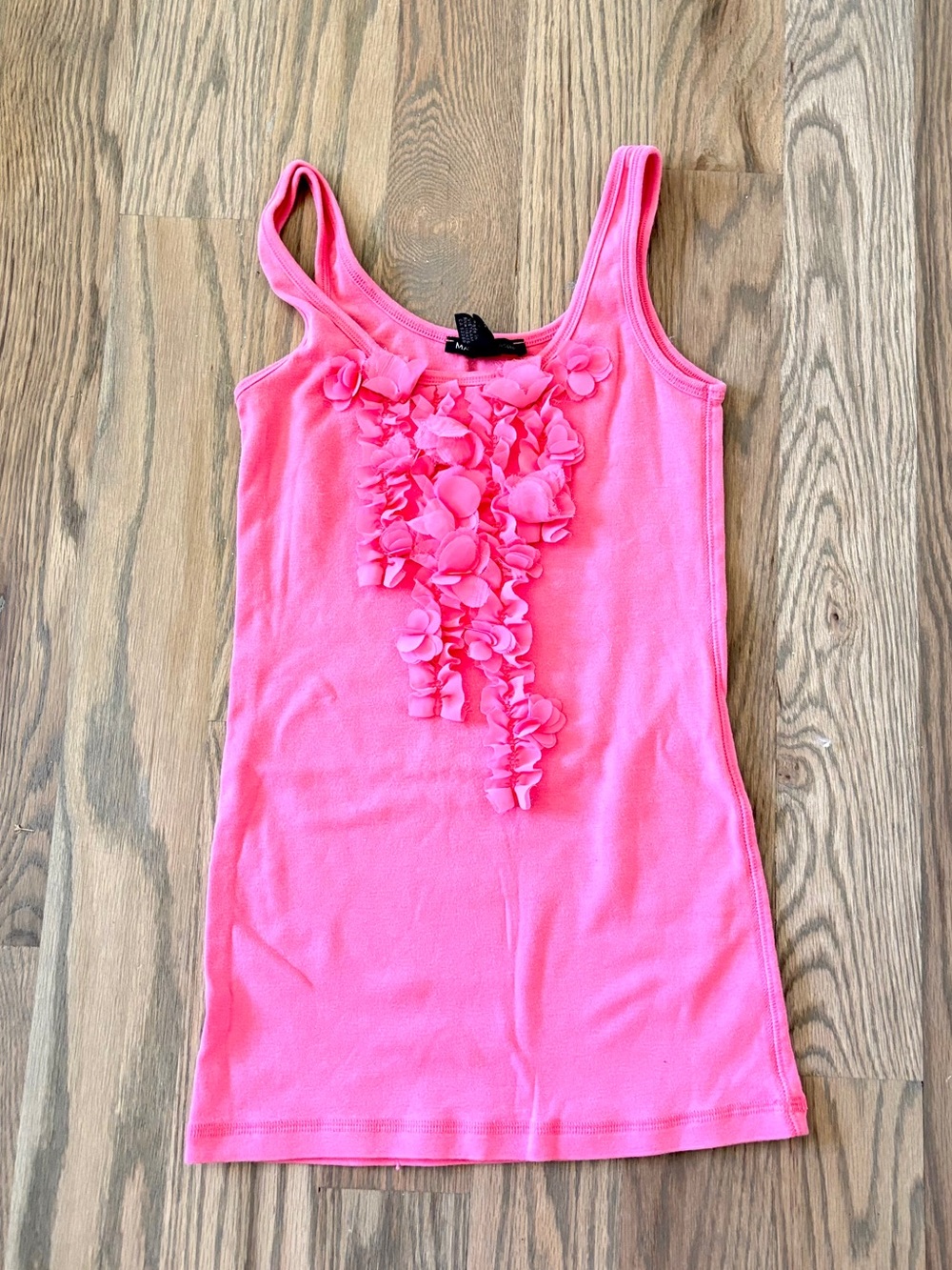 Mango MNG Pink Ruffle Detail Stretch Tank Top Shell Top